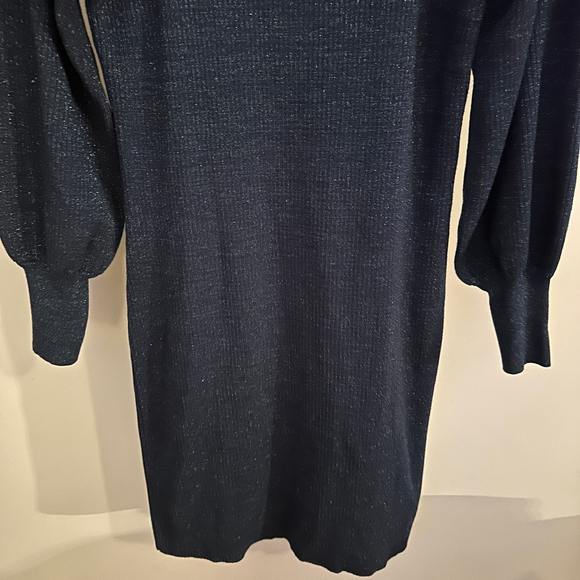 Women's Nine West Sweater Dress Puffy Sleeves Size L Blue metallic Night Out - Picture 3 of 6